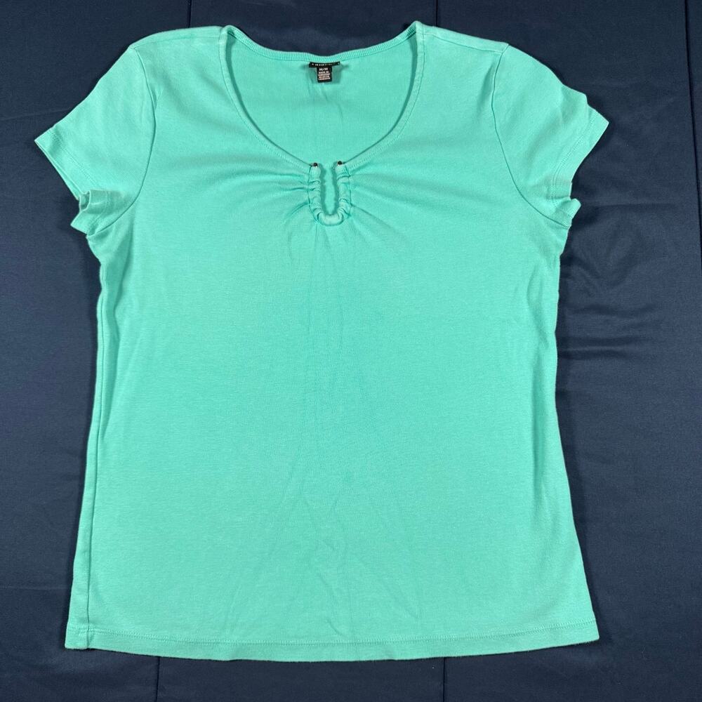 Rafaella Mint Green Ribbed Scoop Neck Top Women’s Medium 100% Cotton